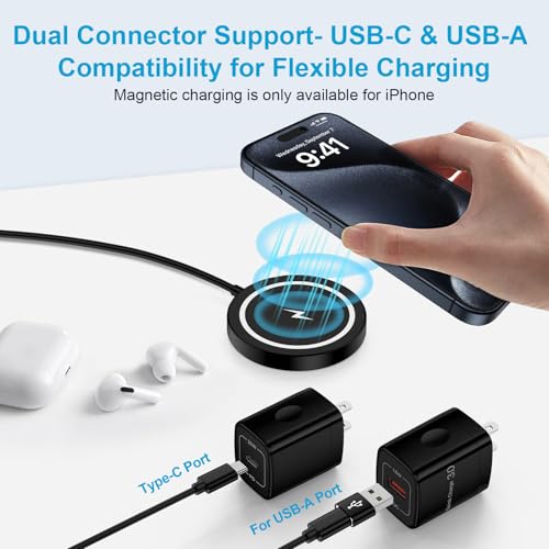 Magnetic Wireless Charger, 15W USB-C/A Fast Wireless Charging Pad Samsung