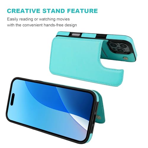 ONETOP for iPhone 16 Pro Max Wallet Case with Credit Card Holder,LightBlue | Kickstand,ID/Cash Holder,Case Wallet with Card Slots,Double Magnetic Clasp,Durable PU Leather Shockproof Cover for Women Men - color: Light Blue