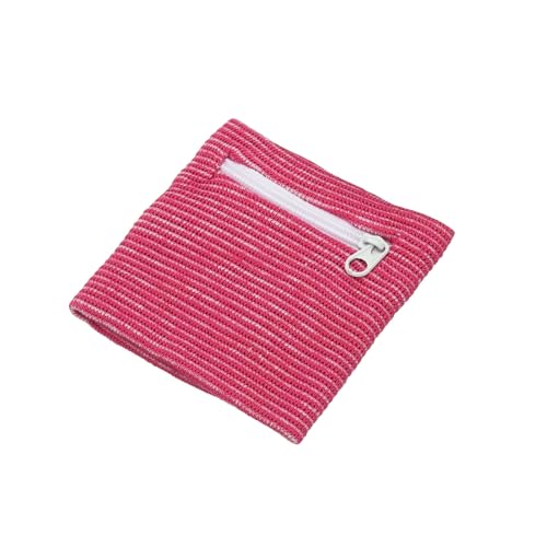 Wrist Wallet Wristband with Zipper, Cotton Wrist SweatBands Sports Absorb Sweat - color: Rose Red