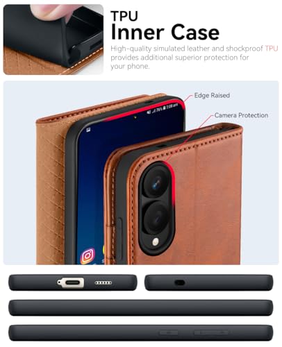 OCASE Compatible with Galaxy S25 Edge Wallet Case, PU Leather Flip Folio Case with Card Holders RFID Blocking Kickstand [Shockproof TPU Inner Shell] Protective Phone Cover 2025, Brown - color: Brown, size: Samsung Galaxy S25 Edge