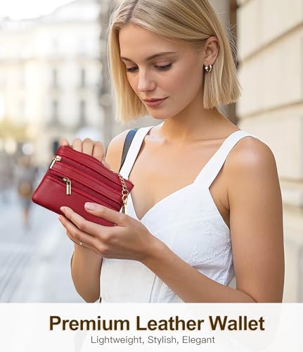 TiMOVO Clip and Go Phone Strap Crossbody with Leather Wallet, Adjustable Anti-Theft Lanyard with Pouch for Most Phone Case - color: F Stripe Red