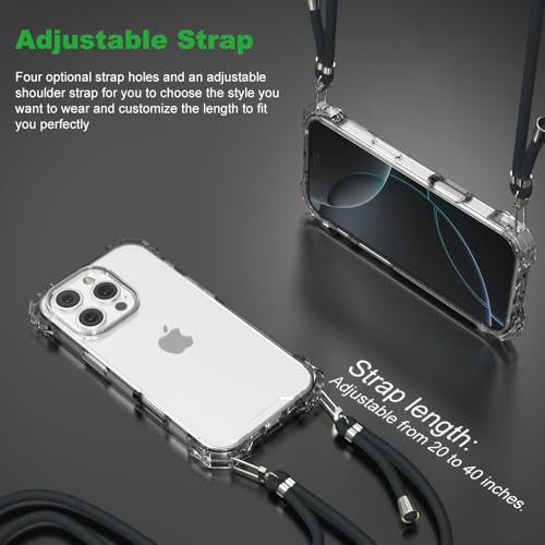 for iPhone 16 Pro Crystal Clear Case with Detachable Adjustable Crossbody Strap, Slim Fit Shockproof Protective Phone Case with Anti-Lost Shoulder Neck Lanyard 6.3" 2024 - size: iPhone 16 Pro