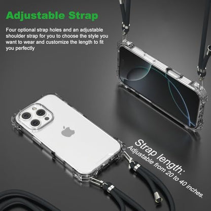 for iPhone 16 Pro Crystal Clear Case with Detachable Adjustable Crossbody Strap, Slim Fit Shockproof Protective Phone Case with Anti-Lost Shoulder Neck Lanyard 6.3" 2024 - size: iPhone 16 Pro