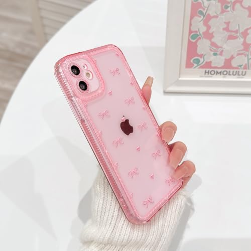 NITITOP Compatible with iPhone 11 Case Cute Clear Pink Glitter Bow Knot Design Shiny Star Sparkle Bling Diamond Girls Women Soft TPU Shockproof Protective Phone Cover - Little Bow Heart - color: Little Bow Heart, size: iPhone 11