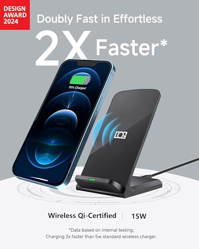 Android Wireless Cell Phone Charging Station 15W Fast - Qi-Certified Charger Stand for Samsung Galaxy Google Pixel Motorola Razr OnePlus Ulefone (Black)