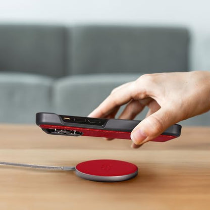 Dreem Empower Magnetic Wireless Charger Pad – Compatible with MagSafe for iPhone 18/17/16/15/14/13/12 & Qi-Certified Devices – Premium Vegan Leather [RED] - color: Red