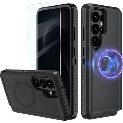 for Samsung Galaxy S26 Ultra case, S26 Ultra Heavy Duty case,with A Tempered Glass Screen Protector, [Military Grade Protective ] [Shockproof] [Dropproof] [Dust-Proof] (Magnetic -Black) - color: Magnetic -Black