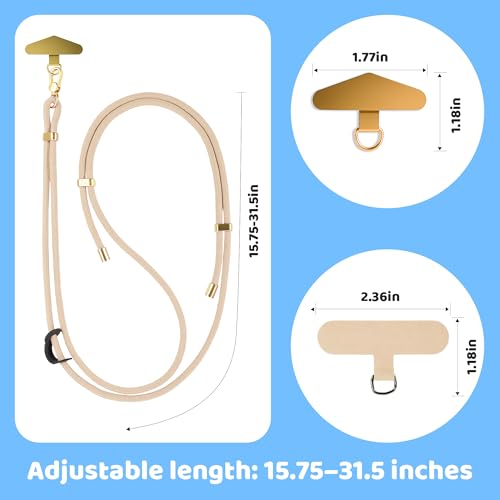 BestStone Crossbody Phone Lanyard Strap with 2 Tether Tabs (Nylon Pad + Metal Plate), Adjustable Cell Phone Lanyard - color: Khaki
