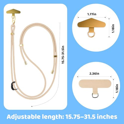 BestStone Crossbody Phone Lanyard Strap with 2 Tether Tabs (Nylon Pad + Metal Plate), Adjustable Cell Phone Lanyard - color: Khaki