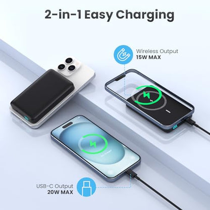 Magnetic Portable Charger 10800mah for Magsafe Battery Pack, Wireless Power Bank with 20W PD Fast Charging & LCD Display, Travel Essential Phone Battery Charger For iPhone 17/16/15/14/13/12 Series - color: Black