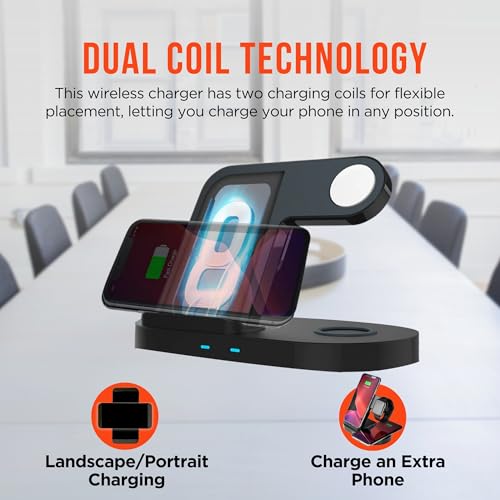 HyperGear 3-in-1 Wireless Charging Station - Phone Charger Stand for Multiple Devices with 10W Fast Charge, Phone & Watch Charger Station for iPhone, Android & AirPods