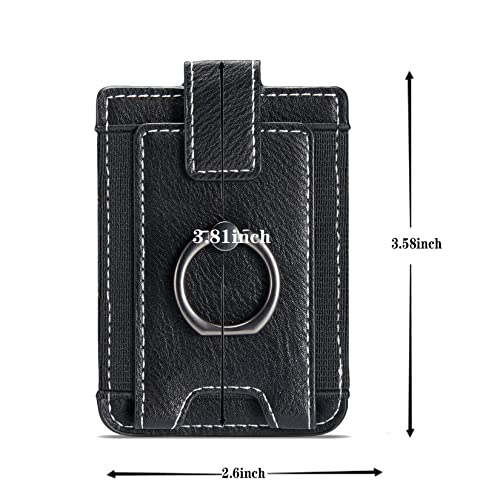 2Pcs RFID Leather Card Holder for Phone, Stick-On Wallet with Ring | Phone Wallet Stick On Back Of Phone Case. Adhesive For iPhone Wallet Holds Credit Cards/ID/Pockets. Viewing Freely Ring Stand - color: Black+Black