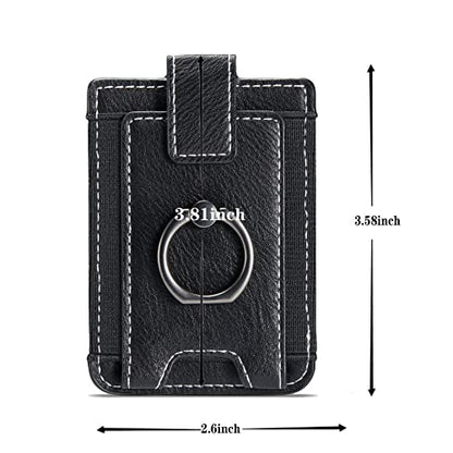 2Pcs RFID Leather Card Holder for Phone, Stick-On Wallet with Ring | Phone Wallet Stick On Back Of Phone Case. Adhesive For iPhone Wallet Holds Credit Cards/ID/Pockets. Viewing Freely Ring Stand - color: Black+Black