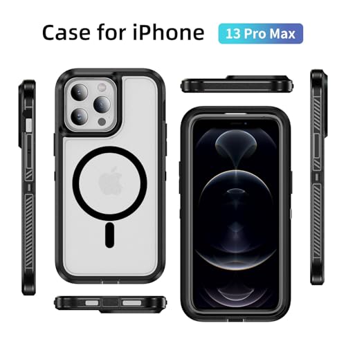 Magnetic for iPhone 13 Pro Max Case, Compatible with MagSafe, Shockproof Dustproof Drop Proof, Military Grade Double Layer Protection, Black/Clear - color: Magnetic Black/Clear, size: iPhone 13 PRO MAX