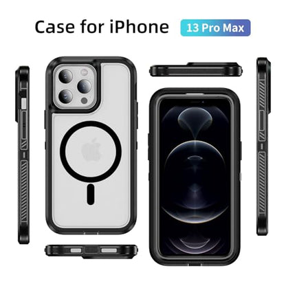 Magnetic for iPhone 13 Pro Max Case, Compatible with MagSafe, Shockproof Dustproof Drop Proof, Military Grade Double Layer Protection, Black/Clear - color: Magnetic Black/Clear, size: iPhone 13 PRO MAX