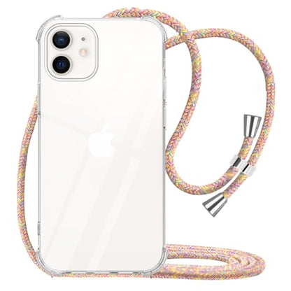 for iPhone 12 Mini Case Clear Neck Hanging Adjustable Shoulder Lanyard Crossbody Phone Cover Women Girls Soft TPU Slim Protective Strap Mobile Case for iPhone 12 Mini - Rainbow - size: iPhone 12 Mini