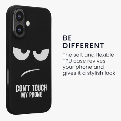 kwmobile TPU Silicone Case Compatible with Apple iPhone 16 - Case Soft Cover - Don't Touch My Phone White/Black - size: iPhone 16