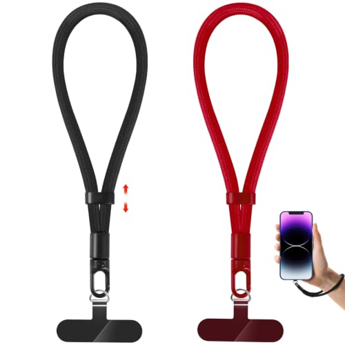 Phone Lanyard, 2 Pack Adjustable Cell Phone Lanyard Strap, Hand Wrist Strap Lanyard with Tether Tabs for Smartphones - color: Black+chinese Red