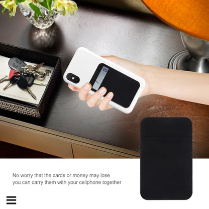 DOITOOL 2pcs Adhesive Phone Back Card Holder Wallet Pouch for Credit Cards and Id Elastic Stretch Fabric Stick-on Cell Phone Pocket Black Portable Storage for Smartphones