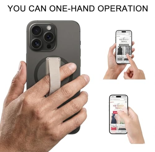 Elastic Phone Grip Holder Strap with Metal Frame – Slim Anti-Slip Finger Strap for Smartphones, Universal Adhesive Phone Hand Holder Compatible with iPhone, Samsung, Android