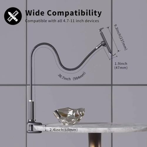 Niumowa Gooseneck Tablet Holder, 98cm Adjustable Arm for Bed - color: Black