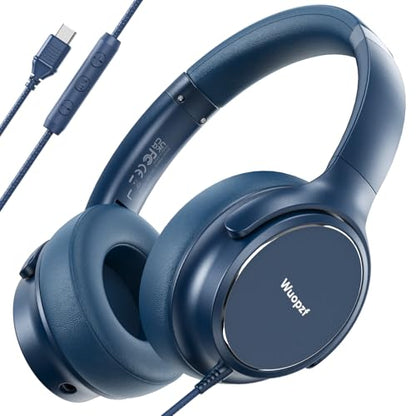 USB C Wired Over-Ear Headphones with Microphone - color: New Blue