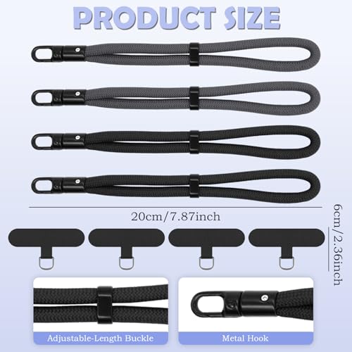 4Pcs Phone Wrist Strap with Tether Tabs, Lanyard for Phone with Ultra-Thin 0.015" Phone Tab, Adjustable Wristlet Strap 360°Rotating, Wrist Lanyard for Running Cycling Outdoor