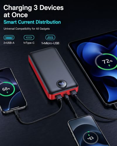 Portable Charger 50000mAh Power Bank Fast Charging External Battery Pack - color: Black Red