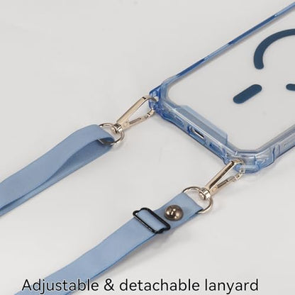 Magnetic for iPhone 17 Pro Crossbody Phone Case,Mist Blue,Clear Magnetic Soft Frame PC Back Shockproof Protective Phone Cover with Adjustable Detachable Lanyard,Compatible with MagSafe - color: Mist Blue, size: iPhone 17 Pro