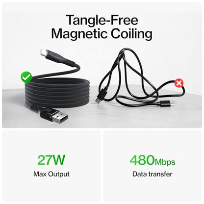 Statik MagStack USB A to USB C Coiling Magnetic Charging Cable, 27W - color: Black, size: 3ft, style: USB-A to USB-C