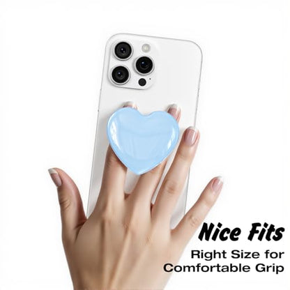 Svanove Heart Adhesive Phone Grip Holder, Cute Collapsible Glass Stick Phone Grip Stand Expanding Kickstand for iPhone Samsung, 3D Crystal Pretty Bling Glitter Love Sticky Grips, Light Blue - color: Light Blue, style: Adhesive