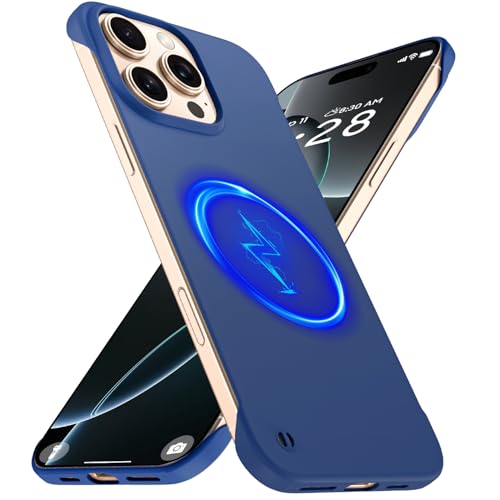 GRECAZO Magnetic Slim Frameless Case for iPhone 16 Pro, Blue | Compatible with MagSafe, Soft-Touch Matte Hard PC Cover, Ultra Thin Lightweight Minimalist, Pull Ring Lanyard, 6.3 Inch - color: Blue, size: iPhone 16 Pro
