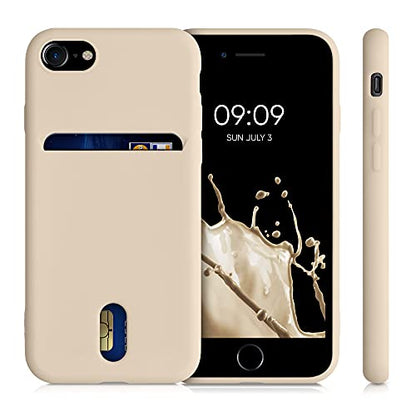 kwmobile Case Compatible with Apple iPhone SE (2022) / iPhone SE (2020) / iPhone 8 / iPhone 7 - Soft TPU Phone Cover with Card Holder and Silicone Finish - Mother of Pearl - color: mother of pearl