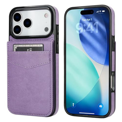 KIHUWEY for iPhone 17 Pro Max Wallet Case Card Holder Kickstand, Purple | Credit Card Slots, PU Leather, Magnetic Clasp, Flip Heavy Duty Protection Cover for Men - color: Purple