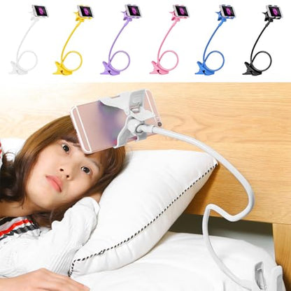 Gooseneck Phone Holder, for Bed Cell Phone Clips Bed Stand Holder 360 Adjustable Clamp Clip Overhead, Arm Adjustable Mount Clamp on Desk Bedframe (Blue) - color: Blue