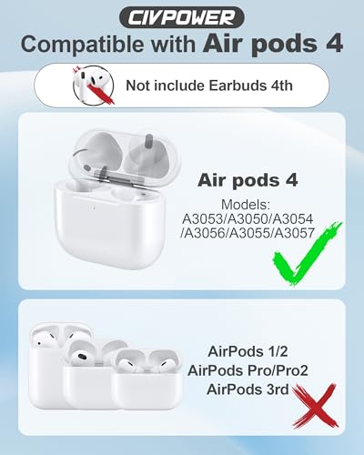 CIVPOWER Charging Case Replacement for Air pods 4th, Compatible for Air Pod 4th Generation Wireless Charger Cases with Bluetooth Pairing (No Earbuds) - White