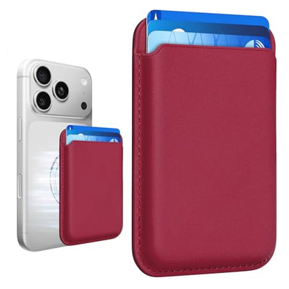 Magnetic Wallet Cell Phone Card Holder for Phone Case with Mag-Safe | Stronger Magnetic RFID Leather Phone Wallet Stick on Series of iPhone 17/16/15/14/13/12 and Pro/Promax, Burgundy - color: Burgundy, size: 1 Pack