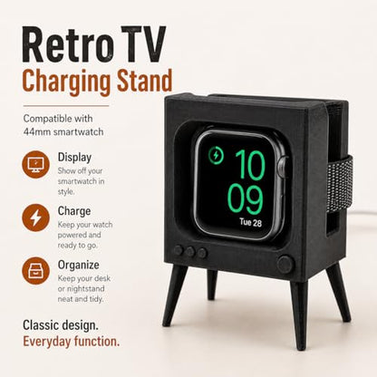 SplashNColor Charging Stand Compatible with Apple Watch Series 5 44mm – Retro TV Dock | Cable Management Holder | Nightstand Desk Cradle for Smartwatch Charging
