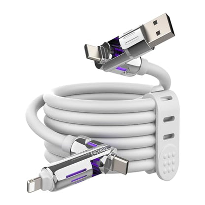 MFish 240W 4-in-1 Fast Charging Cable, White, 6.6FT - color: White, size: 6.6FT