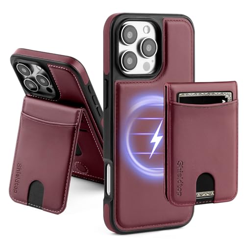 Shieldtop Compatible with MagSafe iPhone 16 Pro Wallet Case,Wine Red | 2 in 1 Detachable Magnetic,Credit Card Holder Slots,RFID Blocking,PU Leather,Kickstand,Flip Folio Phone Cover for Men & Women - color: Wine Red, size: iPhone 16 Pro 6.3"