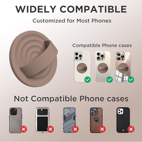 Upgraded Magnetic Phone Grip, Liquid Silicone Soft and Portable, Removable Finger Loop Ring Grip Holder for iPhone, Strong Magnetic Attraction, Compatible with MagSafe Phone Case, Light Brown - color: Light Brown
