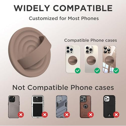 Upgraded Magnetic Phone Grip, Liquid Silicone Soft and Portable, Removable Finger Loop Ring Grip Holder for iPhone, Strong Magnetic Attraction, Compatible with MagSafe Phone Case, Light Brown - color: Light Brown