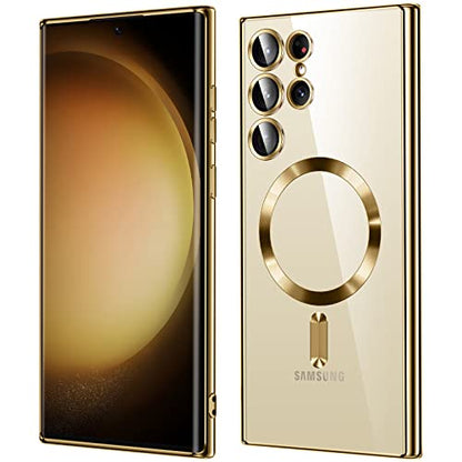 For Samsung Galaxy S23 Ultra Case（only）, Covers for s23u .Magnetic Metallic Glossy Slim Clear Luxury Soft Shockproof funda capa para for Galaxy S23 Ultra 6.8 inch.Compatible with MagSafe (Gold) - color: Gold