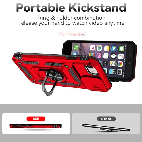 SunStory Compatible with iPhone SE 2022/2020/3rd/2rd / 6/7/8 Case with HD Screen Protector & Slide Camera Cover & Kickstand, [Military-Grade] Phone Case for iPhone SE 2020/2022/6/7/8 (Red) - color: Red