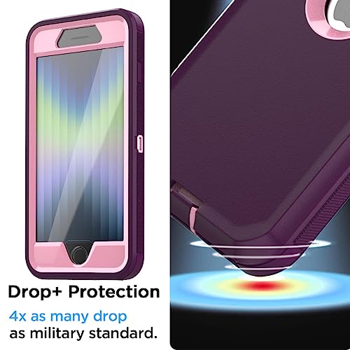 AICase for iPhone SE Case 3rd & 2nd Generation, for iPhone SE 2022/2020 Built-in Screen Protector Heavy Duty Protective Shockproof 3-Layer Full Body Rugged Phone Cover, Night Purple/Pink - color: Night Purple/pink