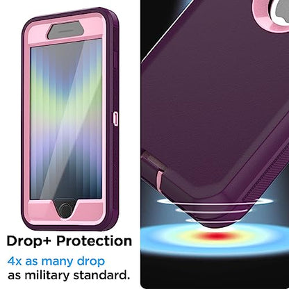 AICase for iPhone SE Case 3rd & 2nd Generation, for iPhone SE 2022/2020 Built-in Screen Protector Heavy Duty Protective Shockproof 3-Layer Full Body Rugged Phone Cover, Night Purple/Pink - color: Night Purple/pink