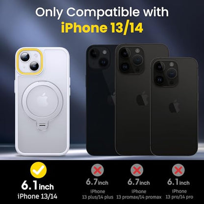Supdeal Magnetic Stand Case for iPhone 13/14, [360° Rotating Invisible Kickstand] [Compatible with Mag Safe] [Military Grade Protection] Ring Magnet Holder Matte Phone Cover, 6.1'', White - color: White, size: iPhone 13/14