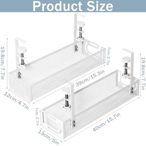 Cable Management, 2 Pack Cable Management Under Desk, Cable Tray - color: White, size: 15.3''+15.7'' (2 Pack)