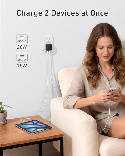 Nekmit Flat USB C Wall Charger, 45W Dual Port PPS Fast USB Charger Block(1*USB-C & 1*USB-A), Slim USB C Wall Plug for iPhone 17/16 and More Series, MacBook Air, iPad - color: Black