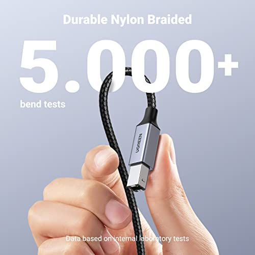 UGREEN USB-B to USB-C Cable 6.6FT, Nylon Braided for Printer & MIDI - color: Silver, size: 6.6 FT